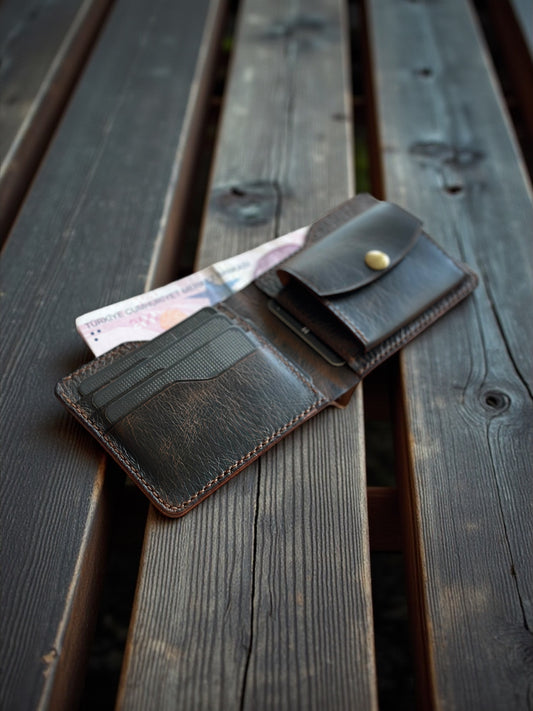 El Yapımı Hakiki İtalyan Deri Cüzdan – Vintage Kahverengi Erkek Kartlık ve Bozuk Para Bölmeli Premium Cüzdan