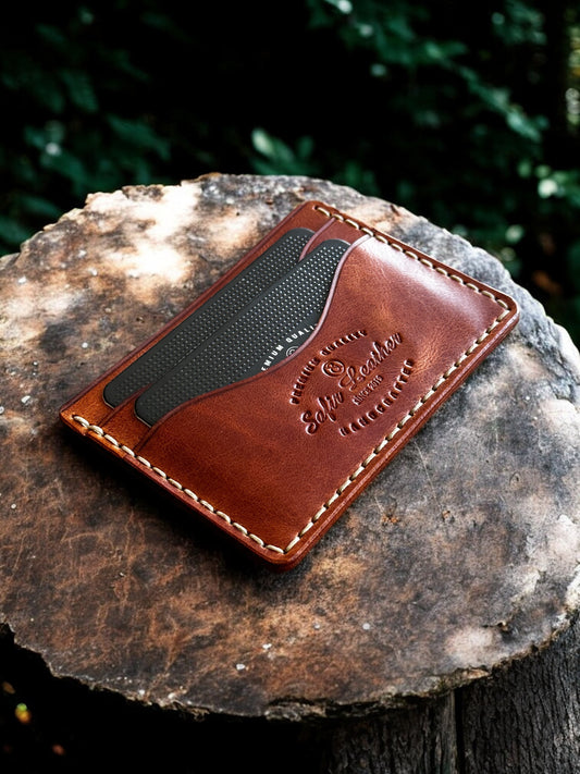 El Yapımı İtalyan Deri Kartlık – 5 Bölmeli Minimal Cüzdan – Organik Dikişli