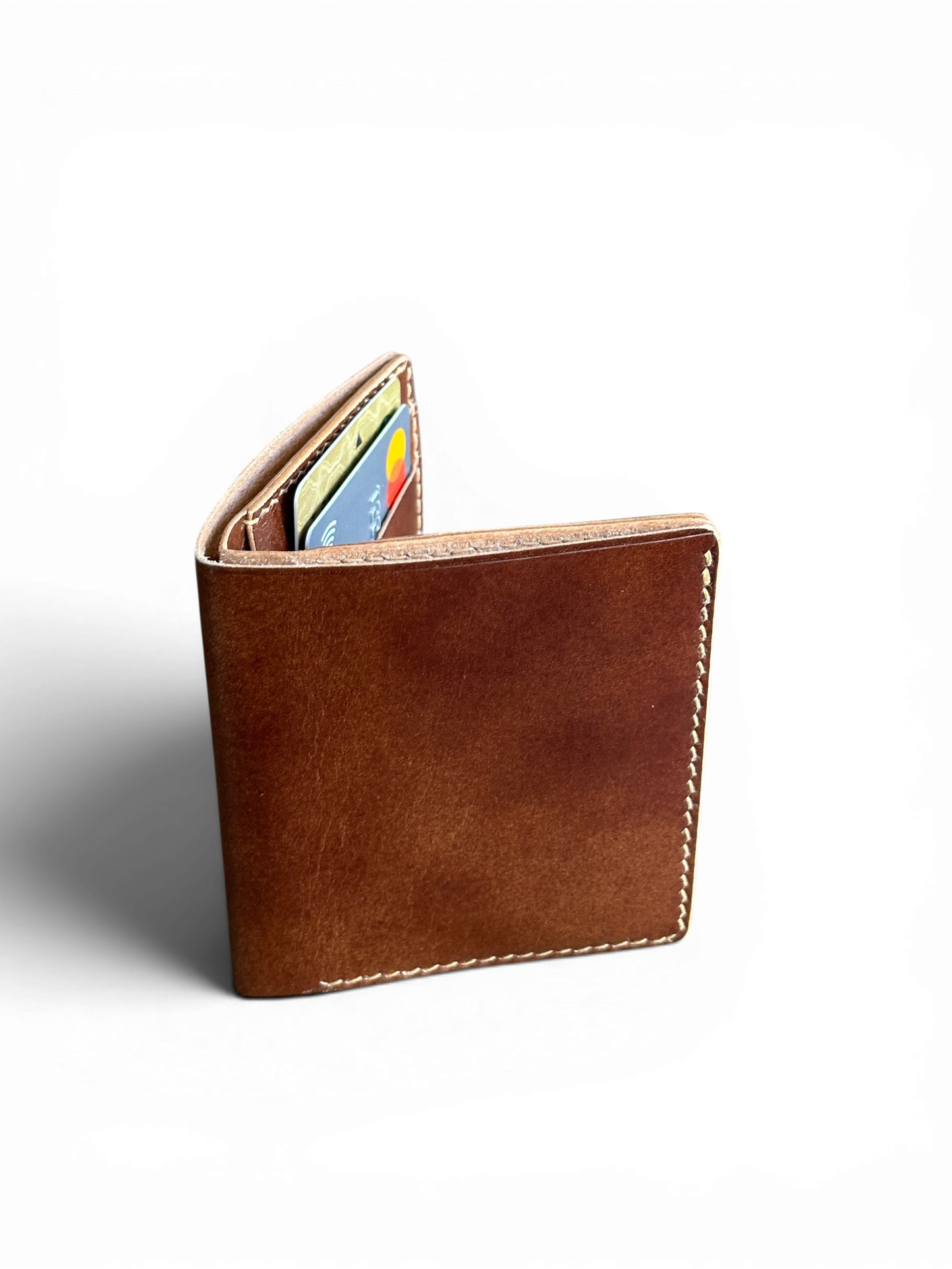 Safir Leather Babil Cordovan el yapımı taba rengi Horween Shell Cordovan deri cüzdan, kart bölmeleriyle
