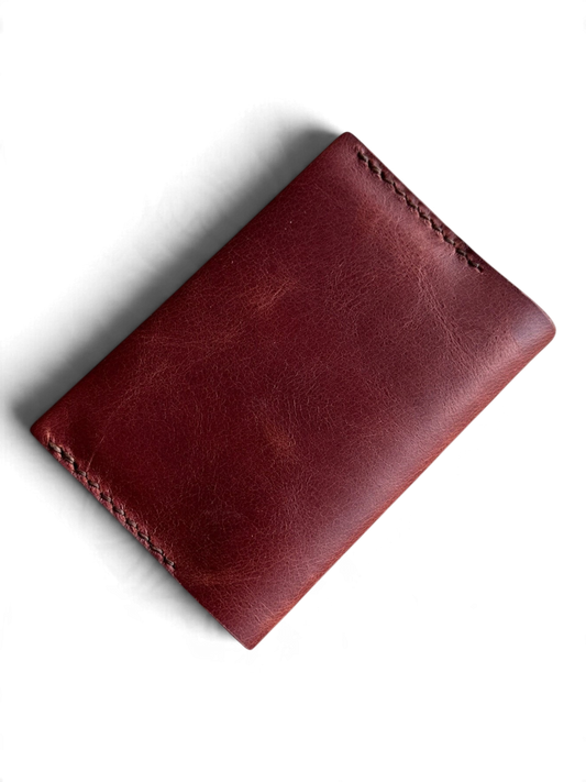 Safir Leather burgundy genuine leather handmade cardholder with 4 slots, minimal vintage design, unisex.
