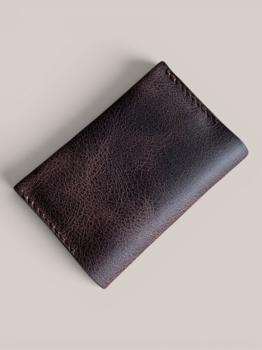 Safir Leather dark brown handmade genuine leather minimalist cardholder wallet with 4 card slots.
