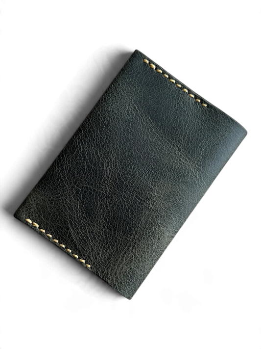 Safir Leather dark green handmade genuine leather card holder with 4 compartments, vintage minimalist design.