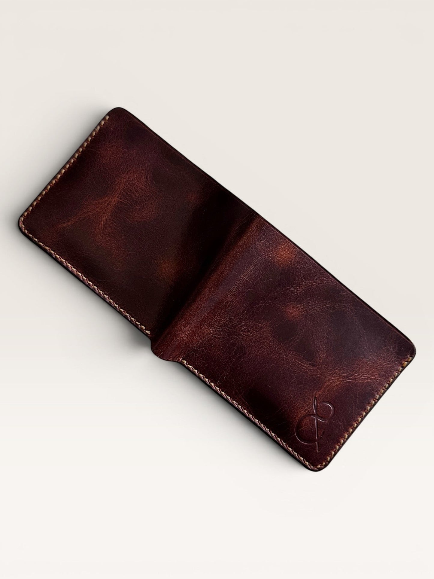 Safir Leather el yapımı, kahverengi hakiki deri, vintage tasarım, ince cüzdan. Kart ve nakit bölmeli.