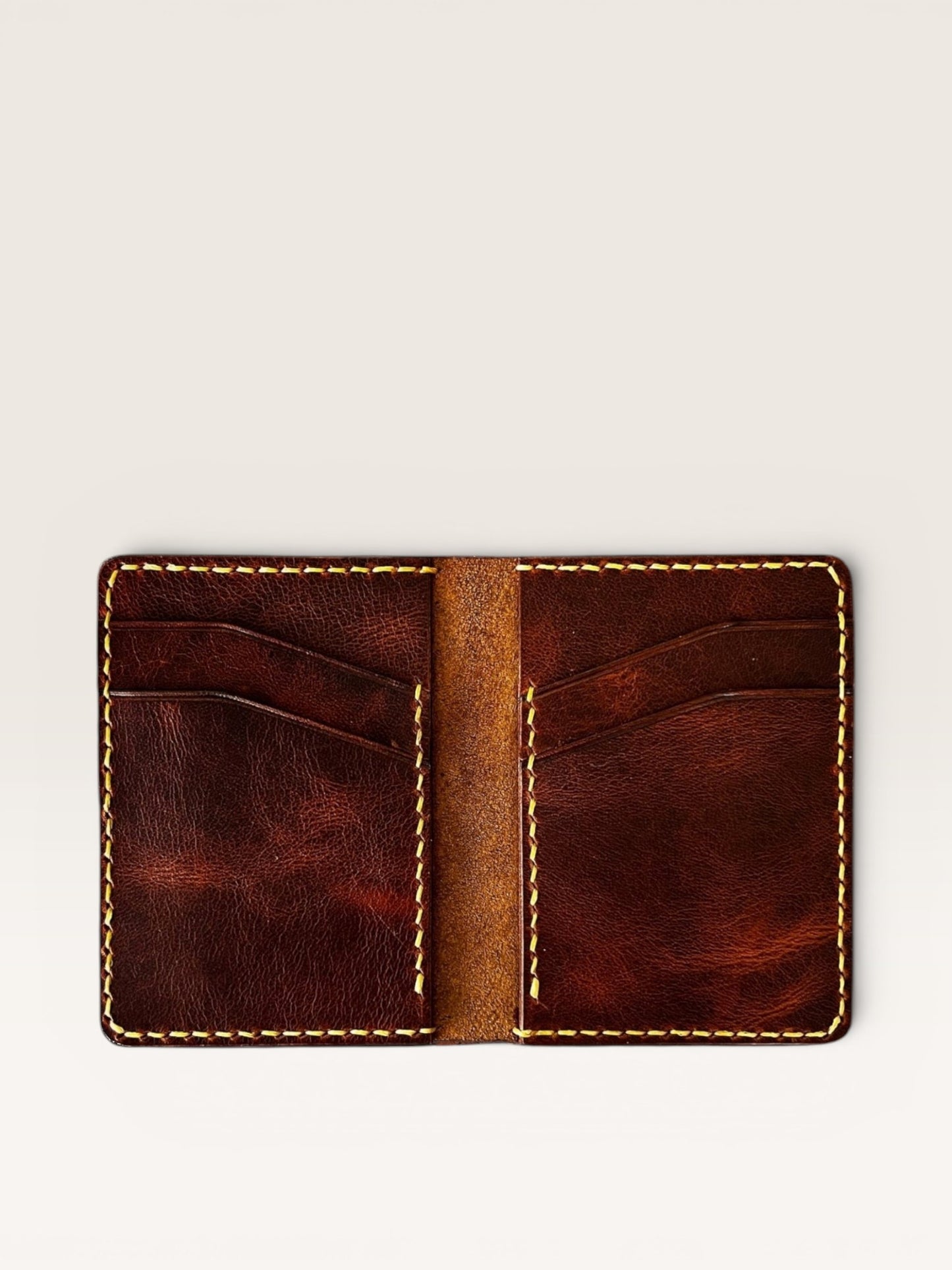 Safir Leather, kahverengi İtalyan derisi, 6 kart bölmeli, el yapımı, dikişli, unisex kartlık