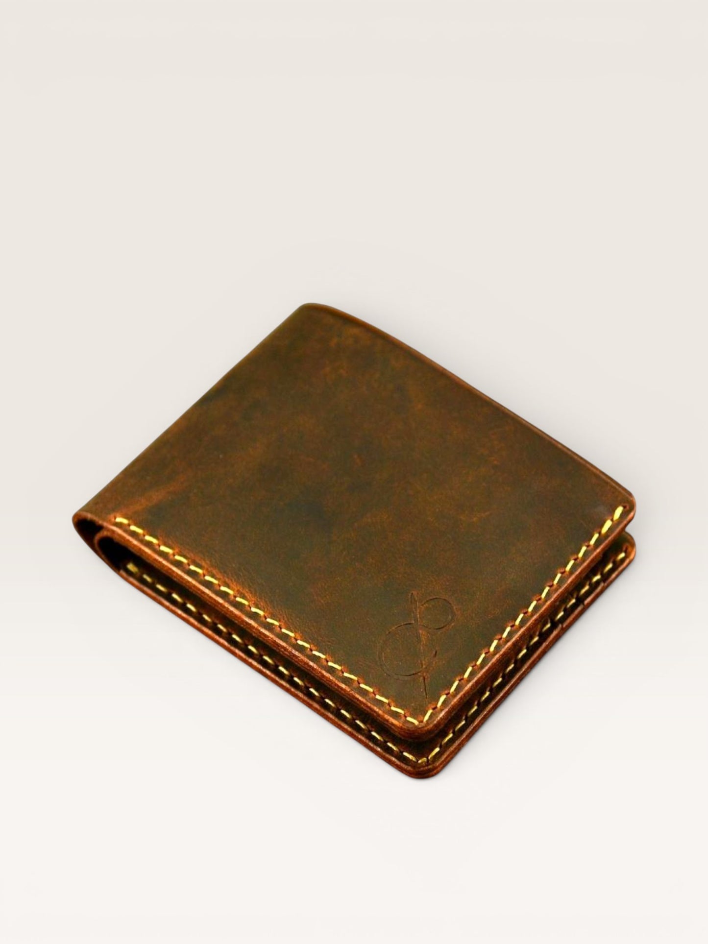 Safir Leather kahverengi klasik deri cüzdan, elde dikilmiş, minimal ve vintage tasarımlı, 8.7x11 cm.