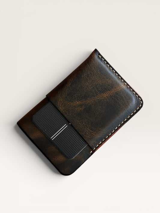 Safir Leather koyu kahverengi deri kartlık, 4 kart bölmeli, elde dikilmiş, retro tasarım, unisex