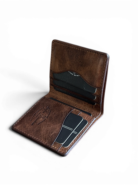 Safir Leather Babil Heritage taba rengi el yapımı İtalyan deri cüzdan, vintage dokulu ve kart bölmeli kompakt tasarım.