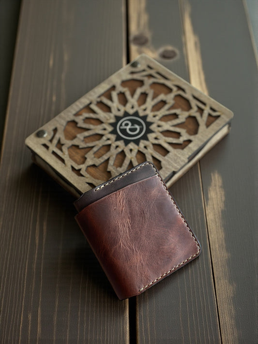 Safir Leather Torino el yapımı çıtçıtlı kahverengi hakiki deri kartlık cüzdan