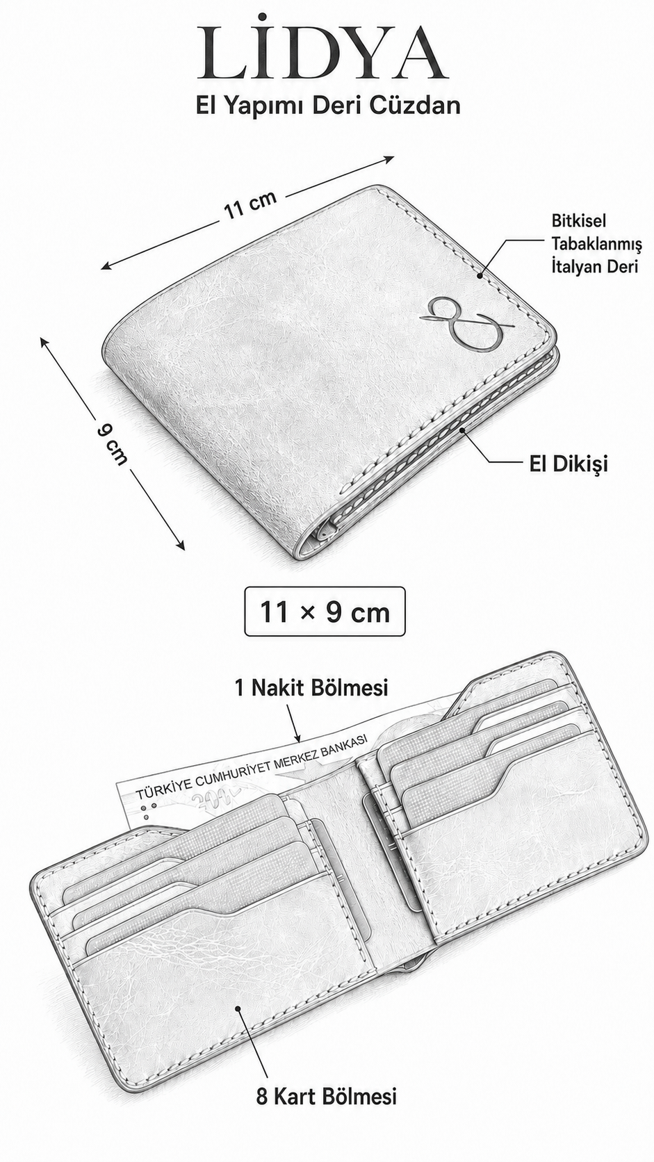 Safir Leather El Yapımı Deri Cüzdan Lidya