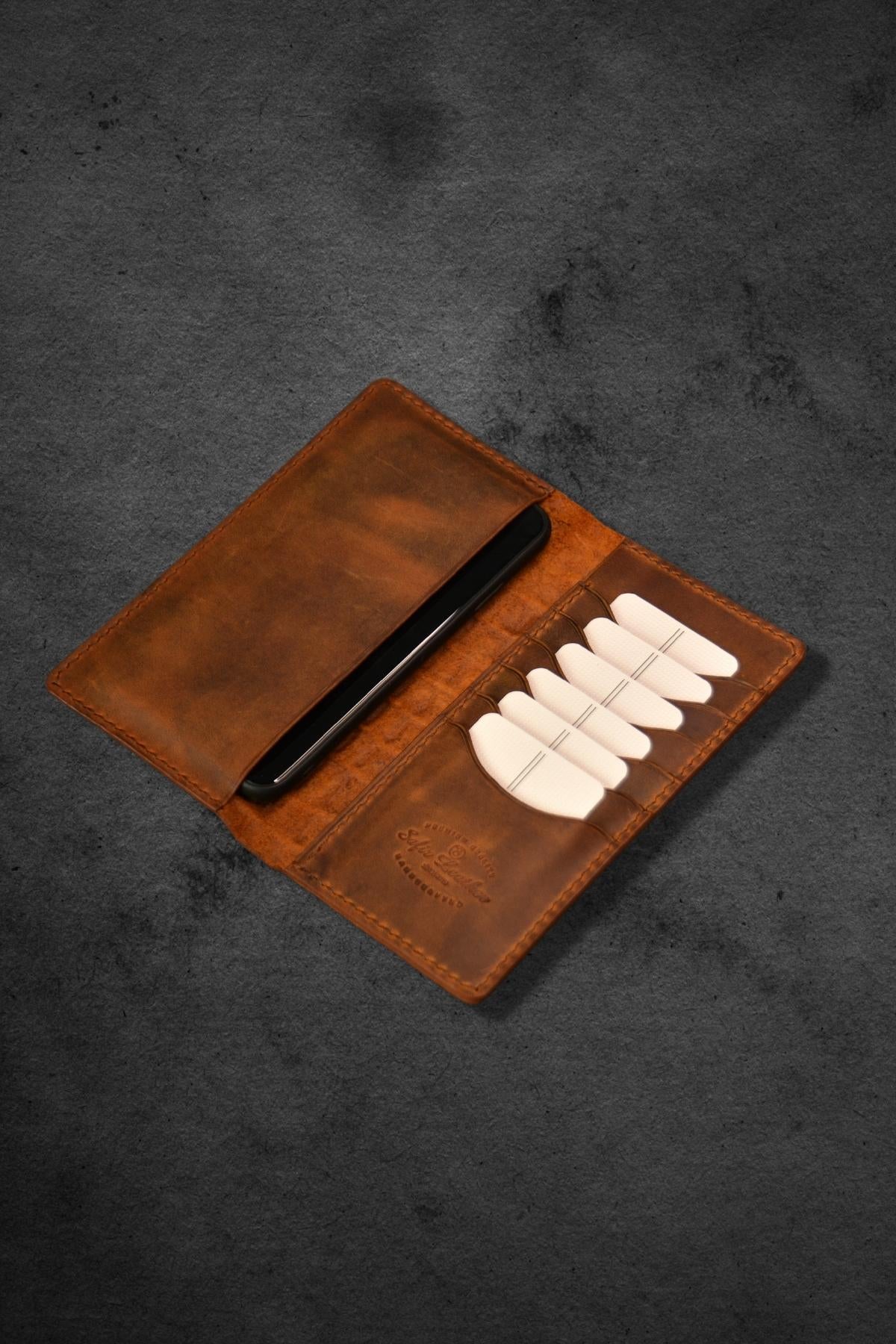 Antik deri telefon cüzdanı (timsah baskılı)