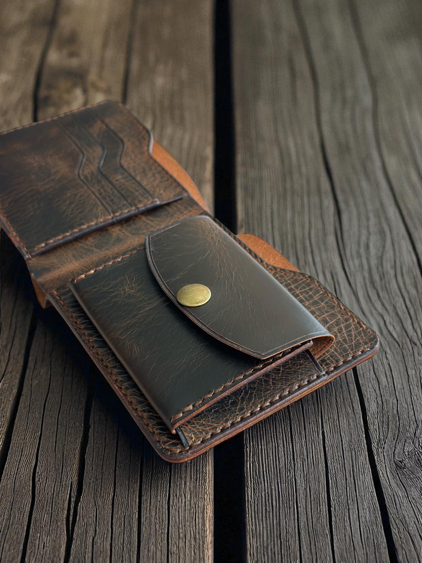 El Yapımı Hakiki İtalyan Deri Cüzdan – Vintage Kahverengi Erkek Kartlık ve Bozuk Para Bölmeli Premium Cüzdan