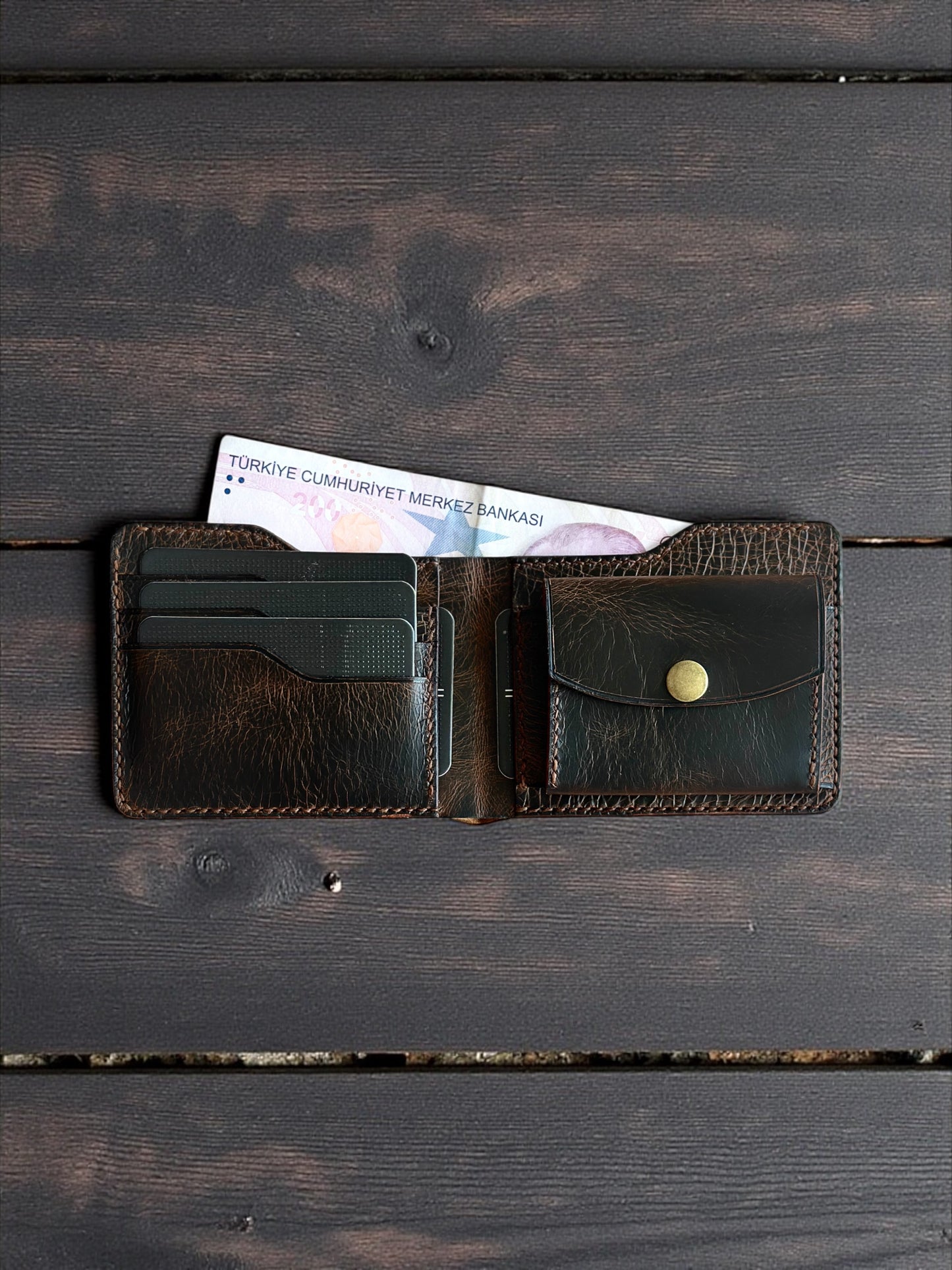 El Yapımı Hakiki İtalyan Deri Cüzdan – Vintage Kahverengi Erkek Kartlık ve Bozuk Para Bölmeli Premium Cüzdan
