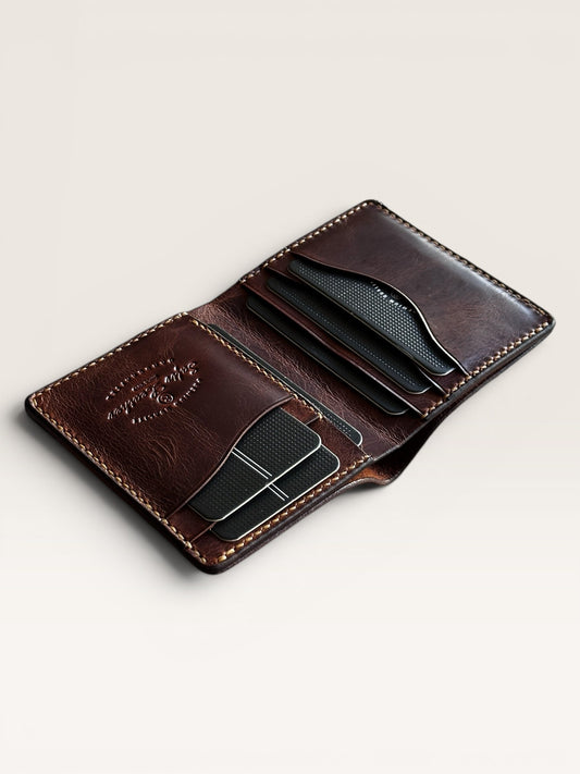 Safir Leather Babil model taba renk hakiki deri erkek cüzdanı, kart bölmeli ve elde dikim.