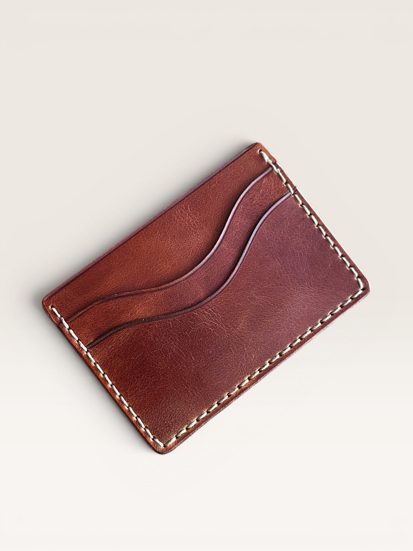 Safir Leather handmade brown Italian leather cardholder with 5 slots and organic stitching.