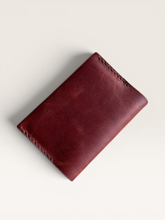 Safir Leather burgundy genuine leather handmade cardholder with 4 slots, minimal vintage design, unisex.