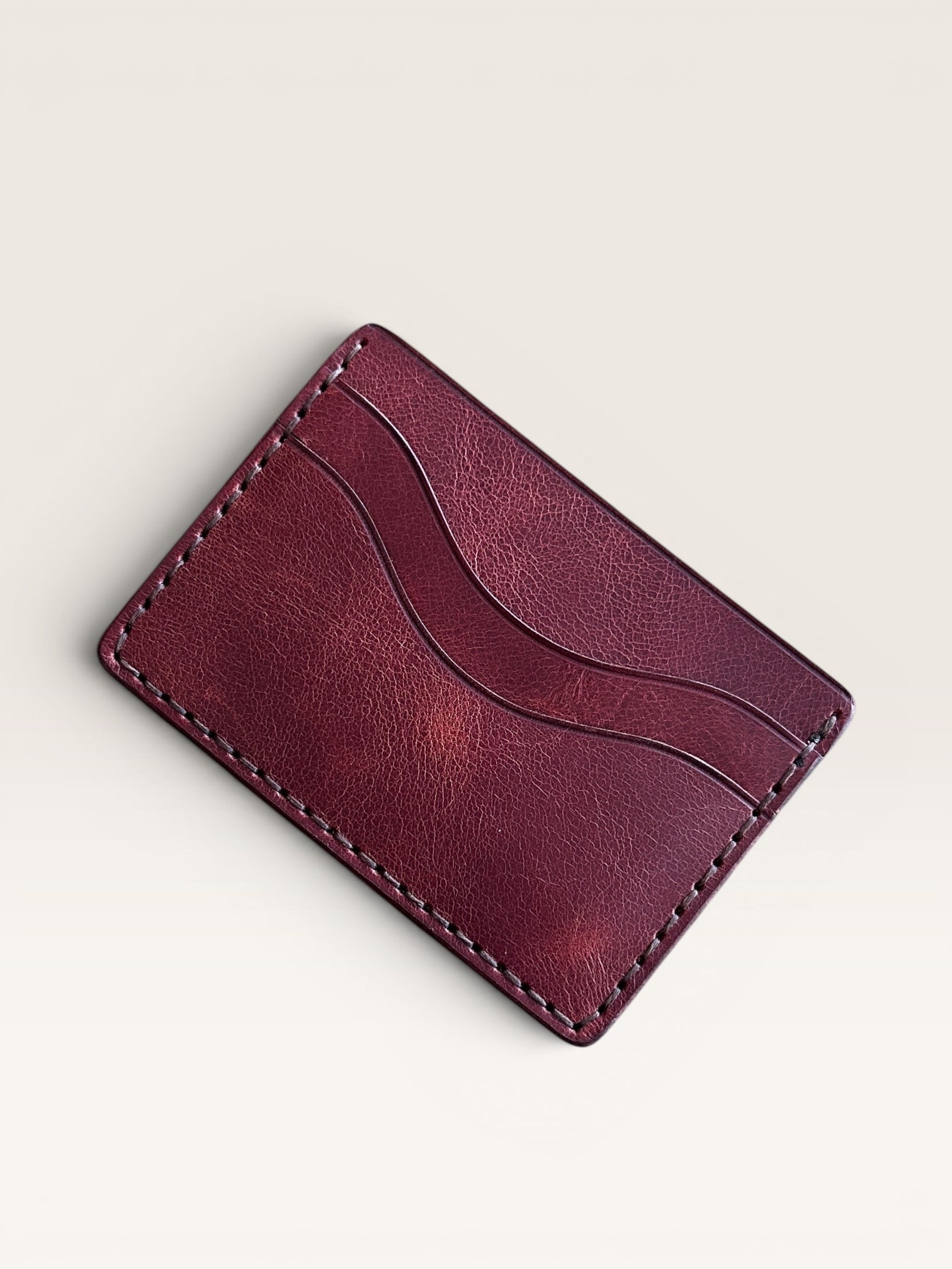 Safir Leather burgundy handmade Italian leather cardholder with 5 slots and organic stitching.