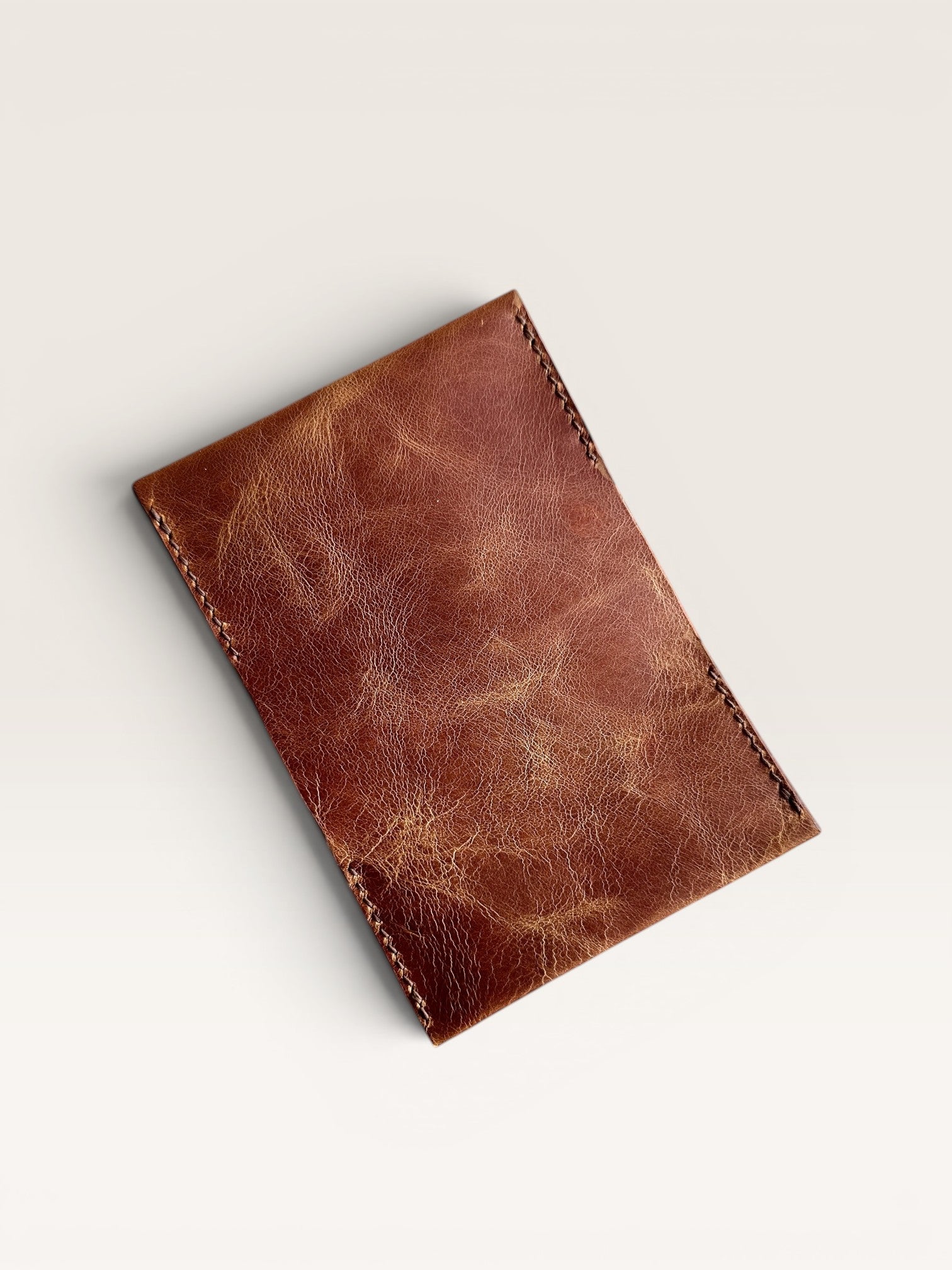 Safir Leather handmade caramel brown genuine leather card holder with 4 slots, minimal design.