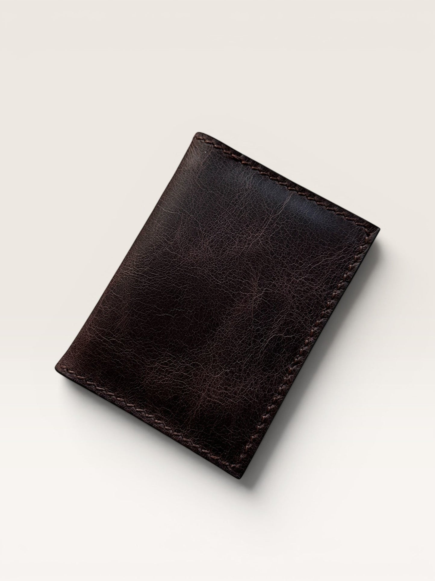 Safir Leather dark brown genuine leather cardholder wallet, handmade with durable stitching, minimalist design.