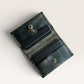 Safir Leather dark green handmade genuine leather card holder with 4 slots and brass snap closure. Minimalist design for men and women.