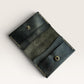 Safir Leather dark green handmade genuine leather card holder with 4 compartments and snap closure.