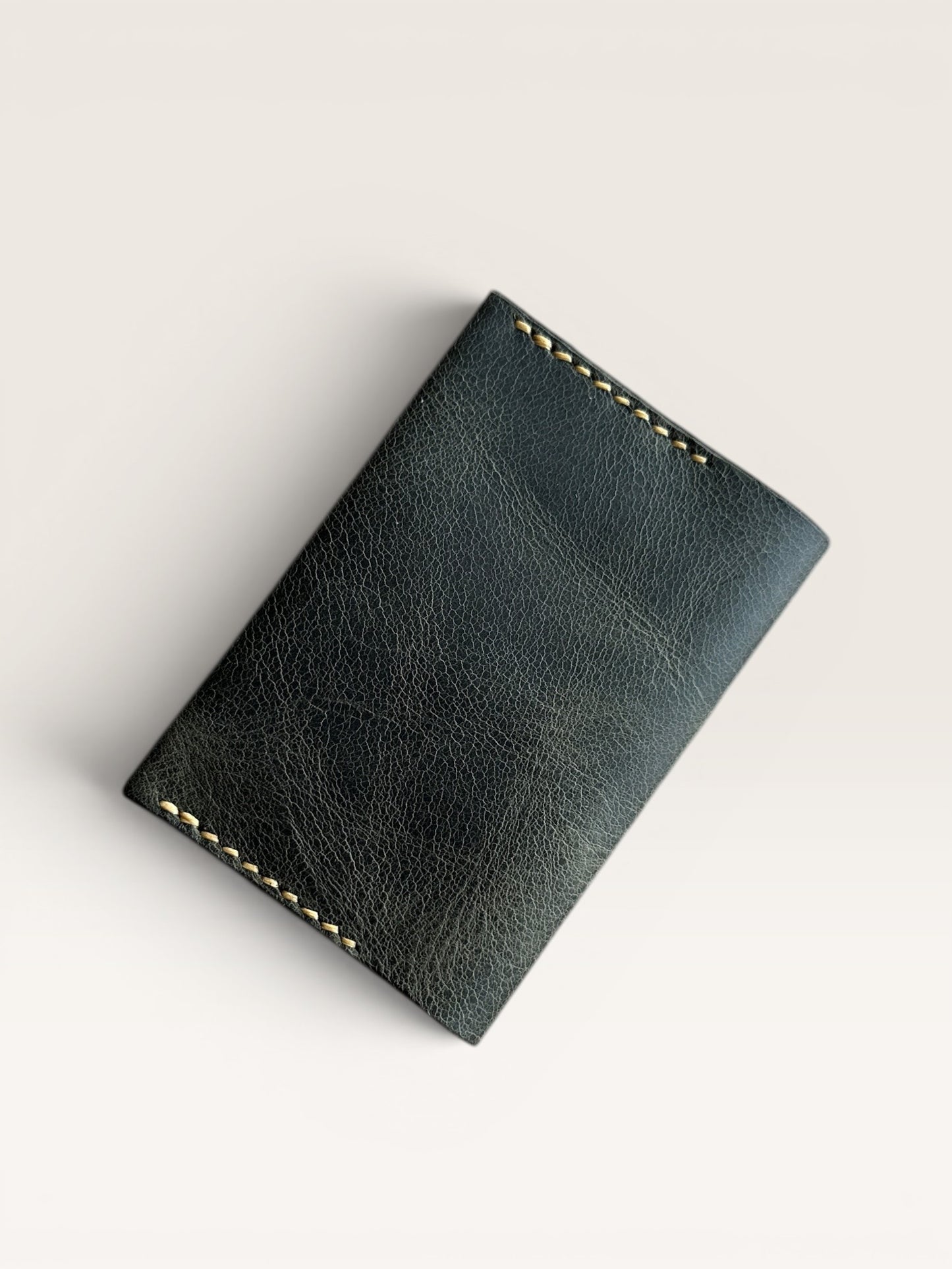 Safir Leather dark green handmade genuine leather card holder with 4 compartments, vintage minimalist design.