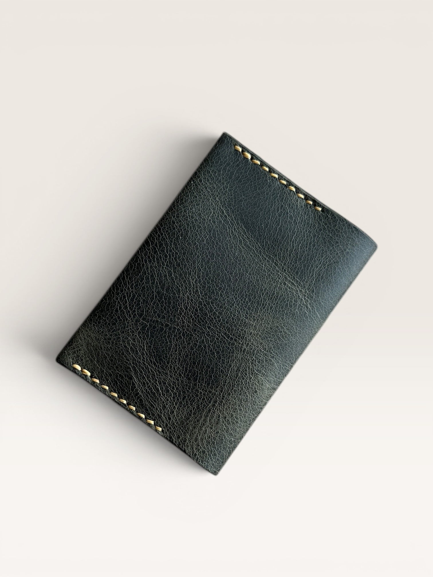 Safir Leather dark green handmade genuine leather card holder with 4 compartments, vintage minimalist design.
