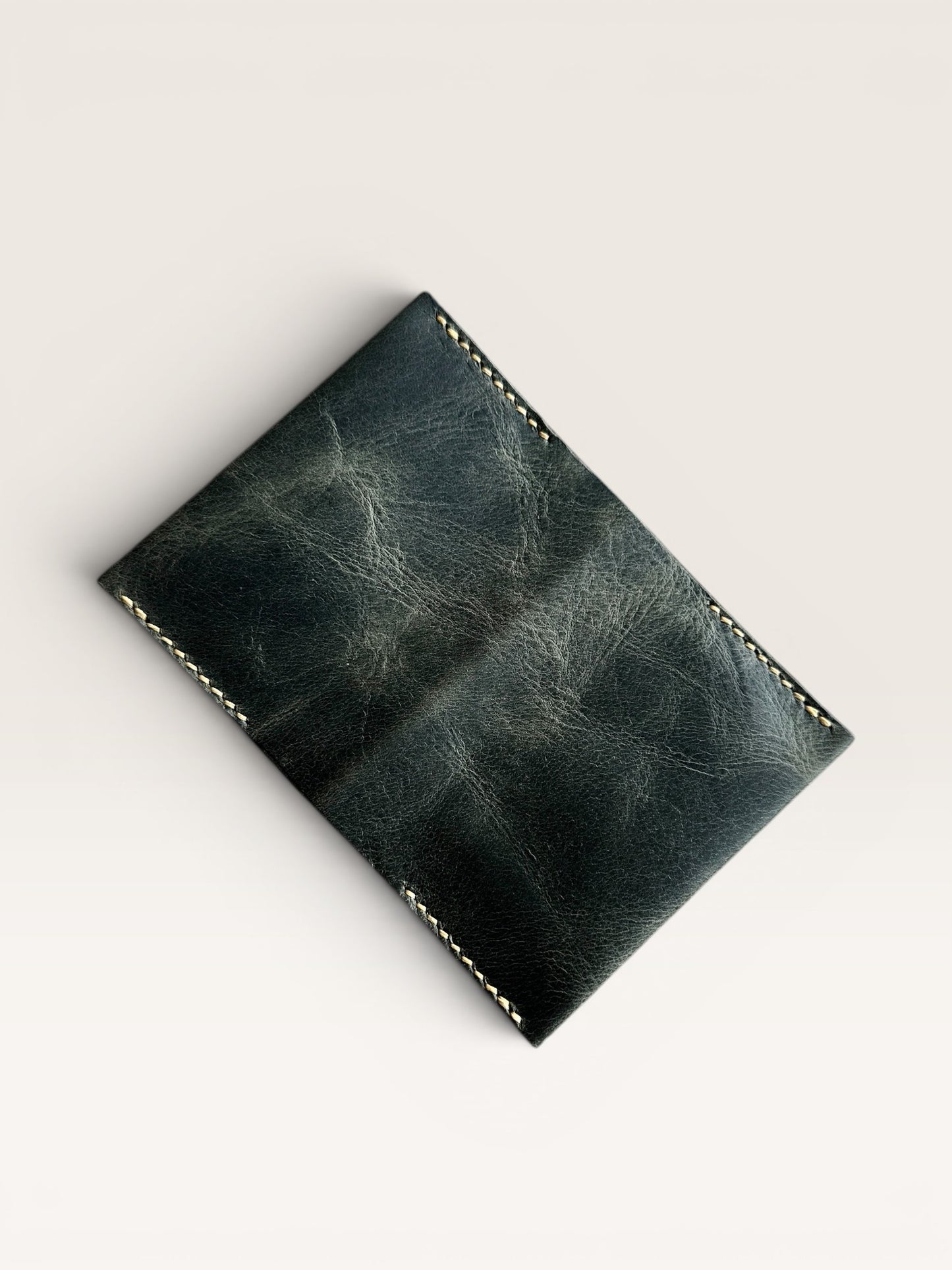 Safir Leather dark green handmade genuine leather cardholder with 4 compartments, minimalist design.