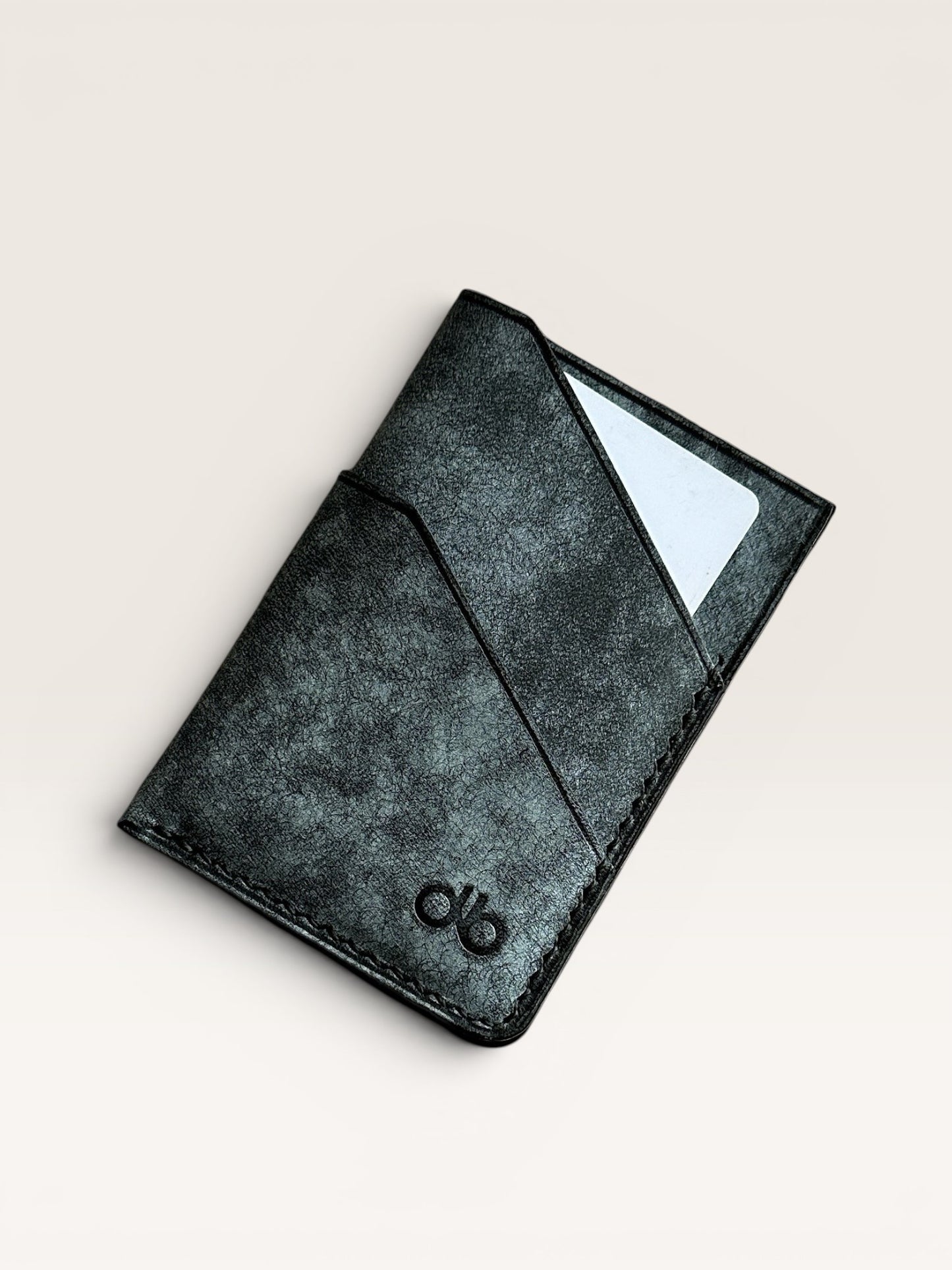 Safir Leather dark grey premium distressed leather card holder with 4 card slots, handcrafted and unisex.
