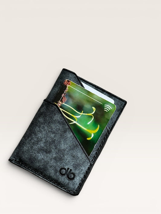 Safir Leather dark grey premium leather card holder with 4 card slots, handmade with durable stitching.
