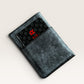 Safir Leather dark grey premium leather card holder with 4 card slots, handmade with durable stitching.