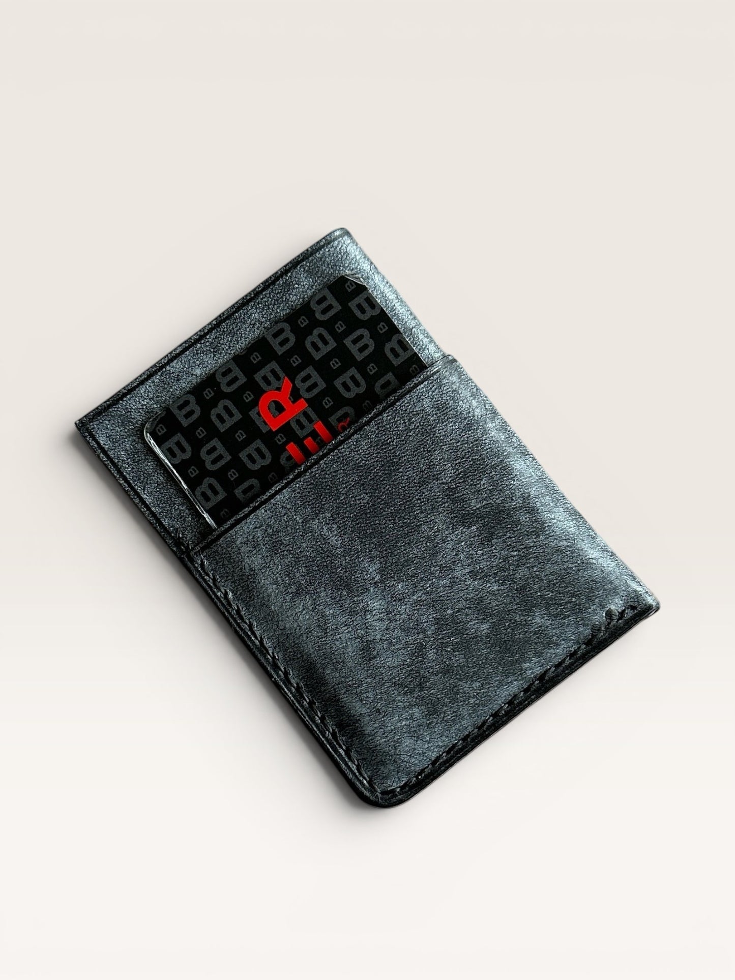 Safir Leather dark grey premium leather card holder with 4 card slots, handmade with durable stitching.