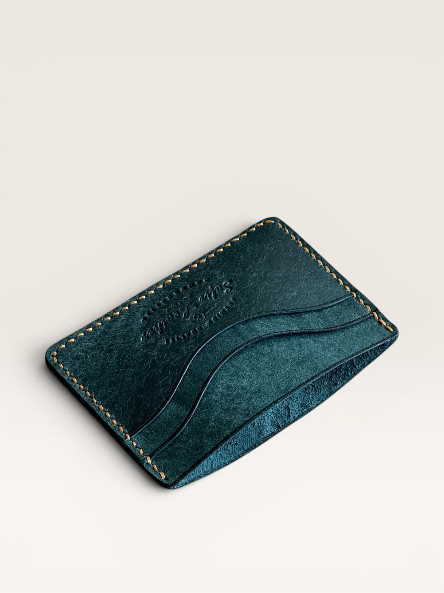 Safir Leather deep blue handmade genuine leather cardholder with 5 card slots, 7.5cm H x 10.5cm W.