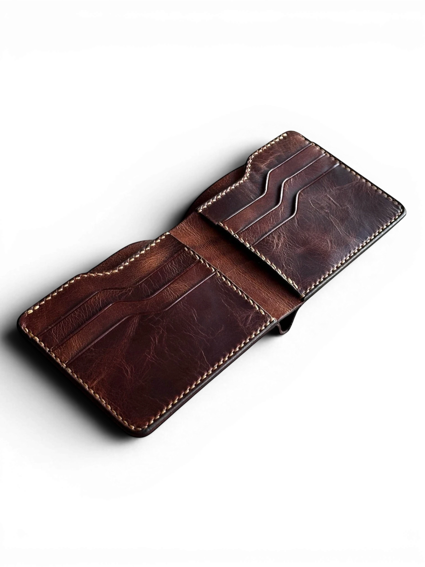 Safir Leather el yapımı, koyu kahverengi hakiki deri cüzdan, kart bölmeli minimalist tasarım