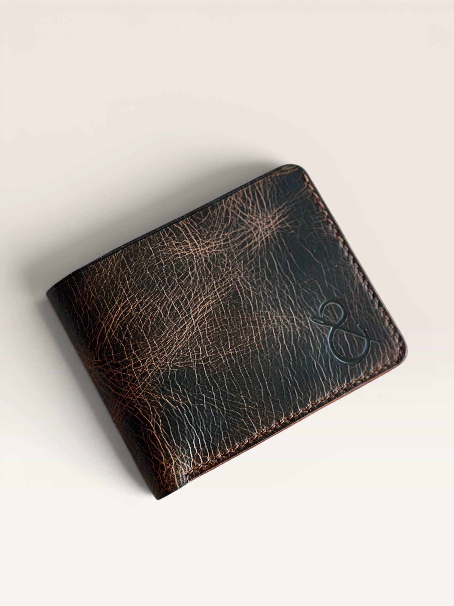 Safir Leather el yapımı, vintage kahverengi, hakiki İtalyan deri erkek cüzdanı. Kartlık ve bozuk para bölmeli.