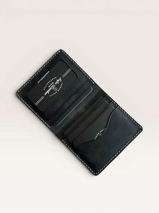 Safir Leather el yapımı haki İtalyan deri cüzdan, minimalist ve şık tasarım, kart ve nakit bölmeli.