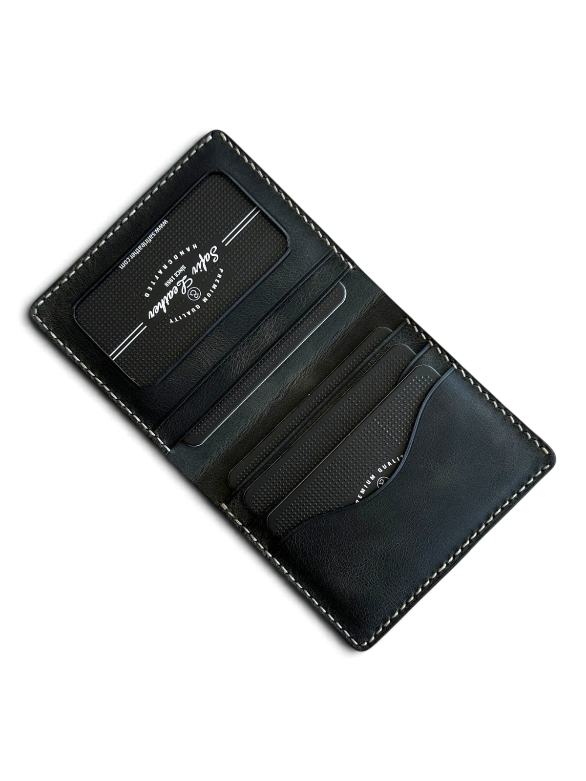 Safir Leather el yapımı haki İtalyan deri cüzdan, minimalist ve şık tasarım, kart ve nakit bölmeli.