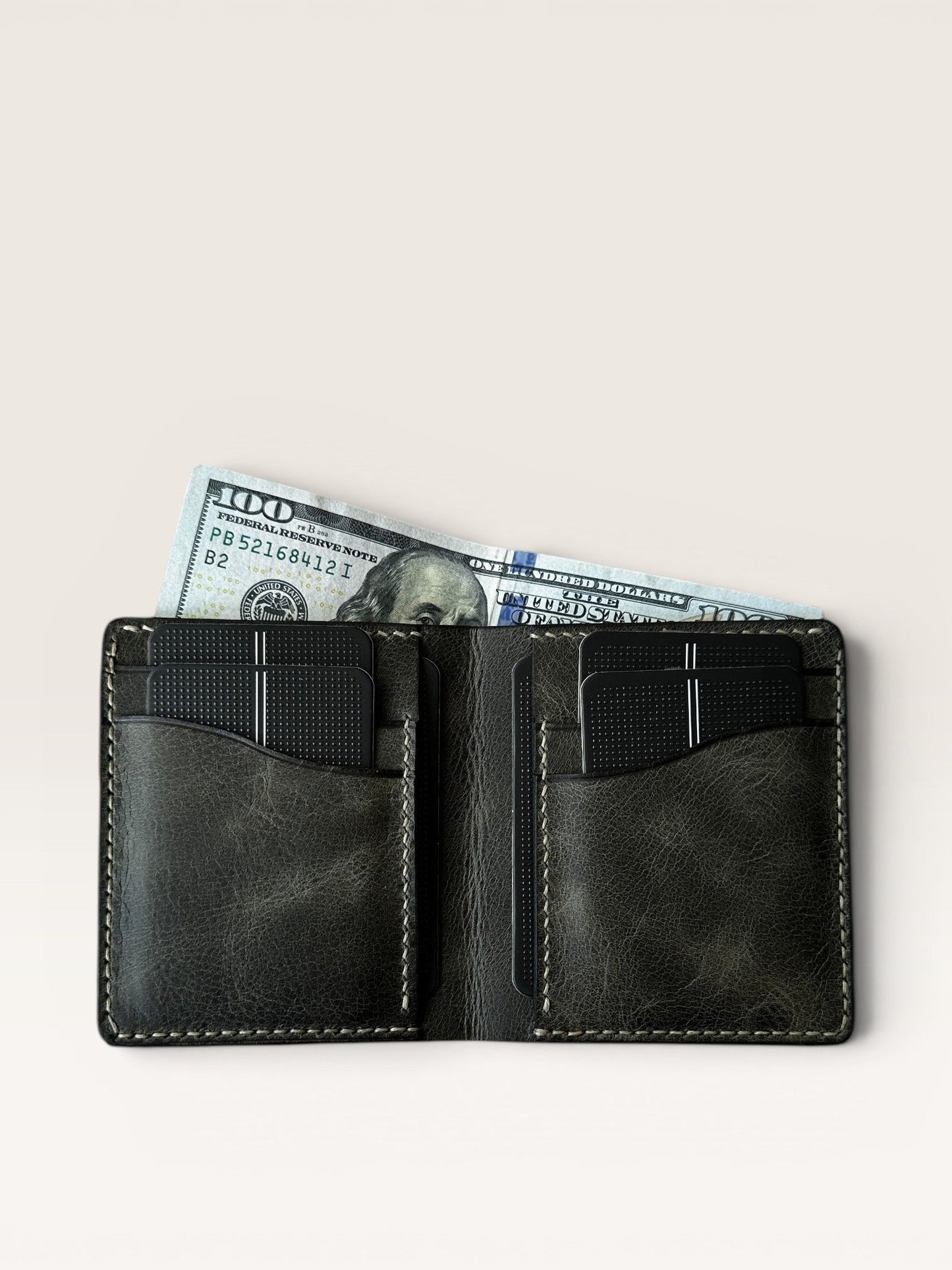 Safir Leather B-King haki hakiki deri cüzdan.