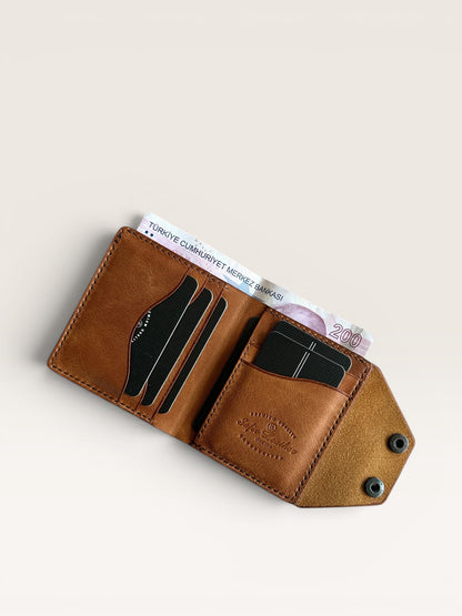 Safir Leather Babil Lock Gold hakiki deri cüzdan, kart ve para bölmeli, 10x9 cm.