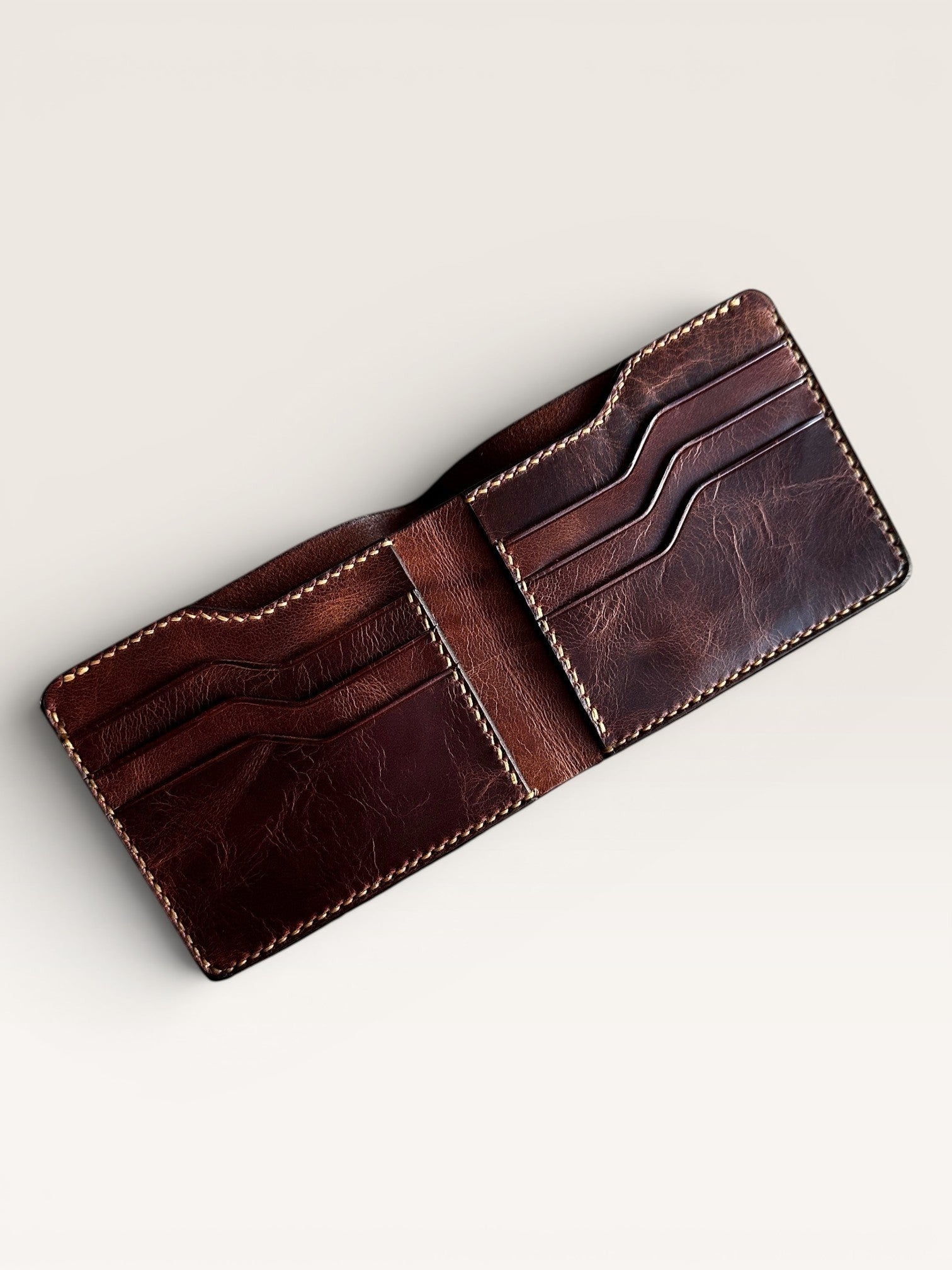 Safir Leather el yapımı kahverengi hakiki deri vintage tasarım cüzdan, kart ve nakit bölmeli