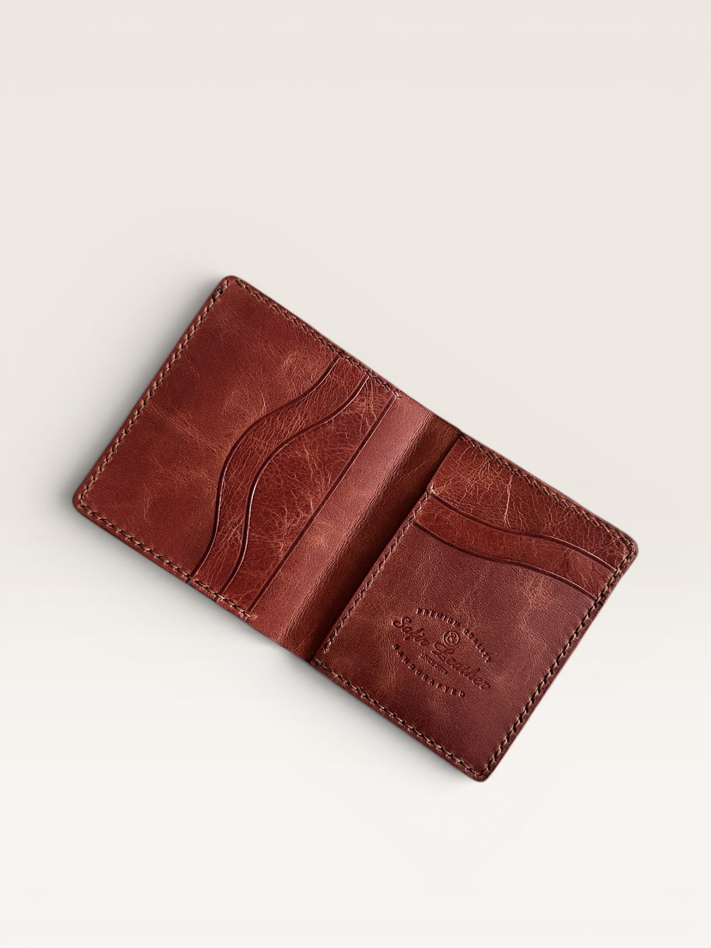 Safir Leather kiremit rengi, hakiki deri, el yapımı, kartlık ve para bölmeli erkek cüzdanı
