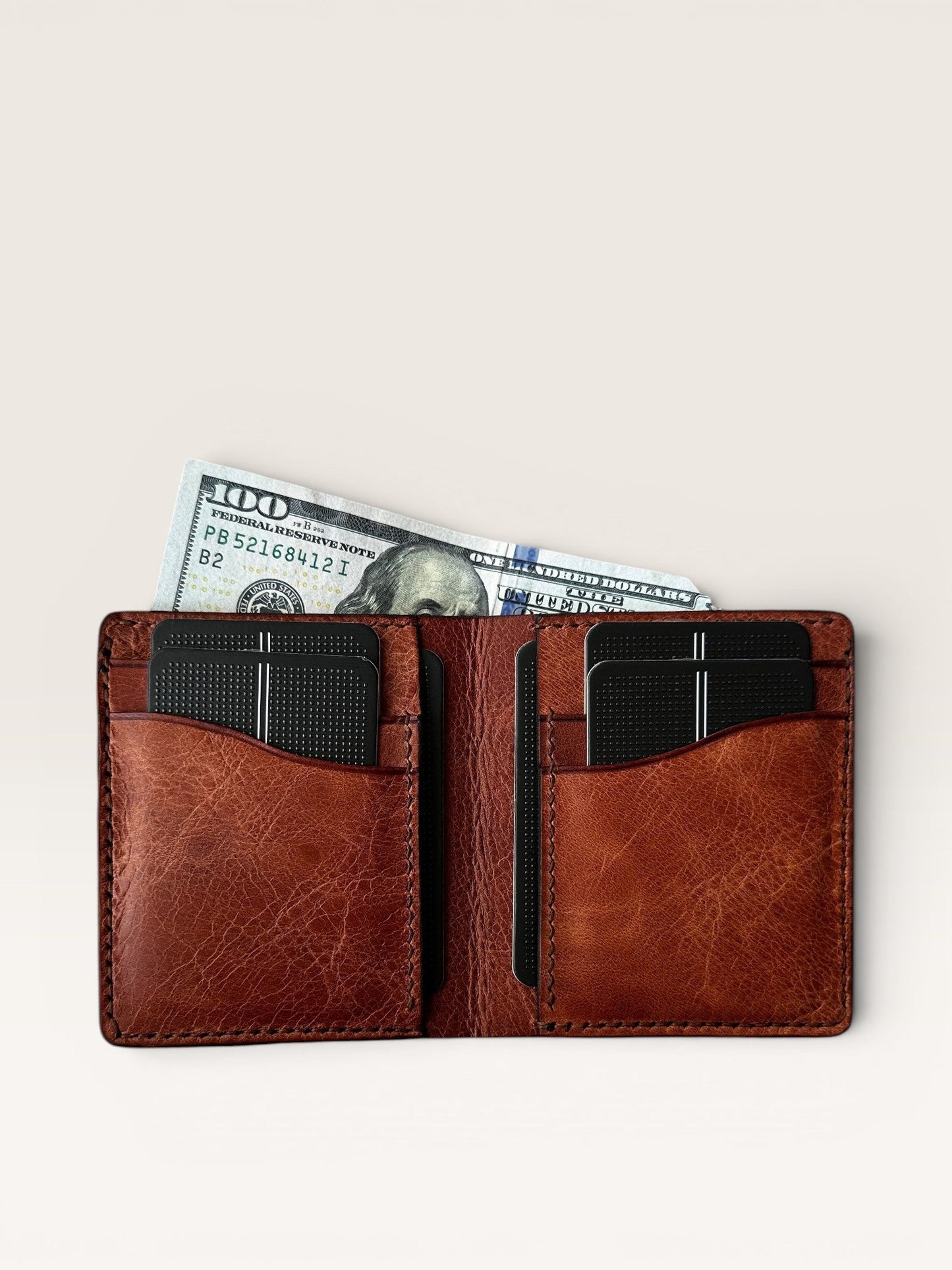 Safir Leather B-King kiremit renk el yapımı cüzdan.
