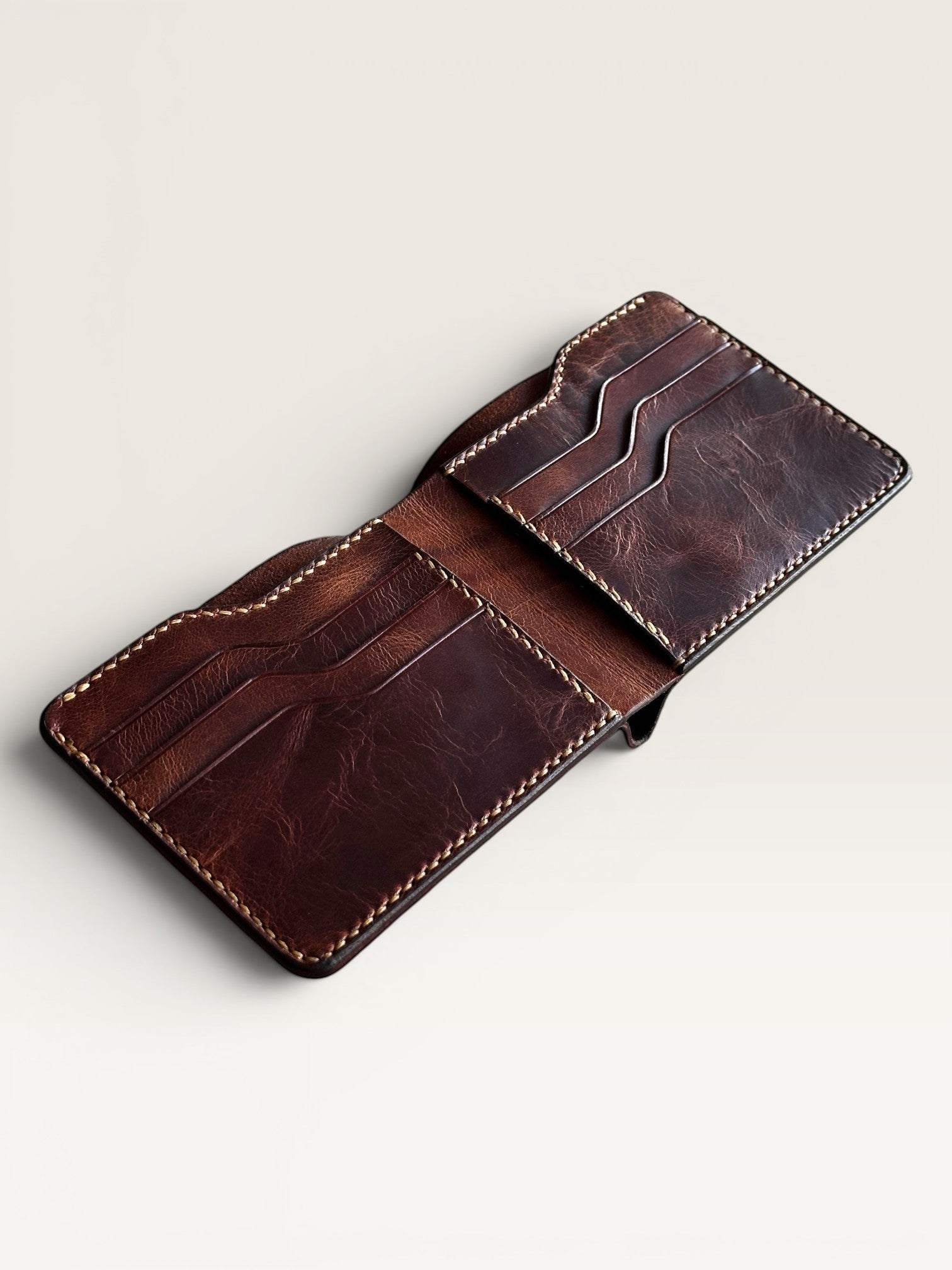 Safir Leather el yapımı kahverengi hakiki deri vintage tasarım cüzdan, kart ve nakit bölmeli