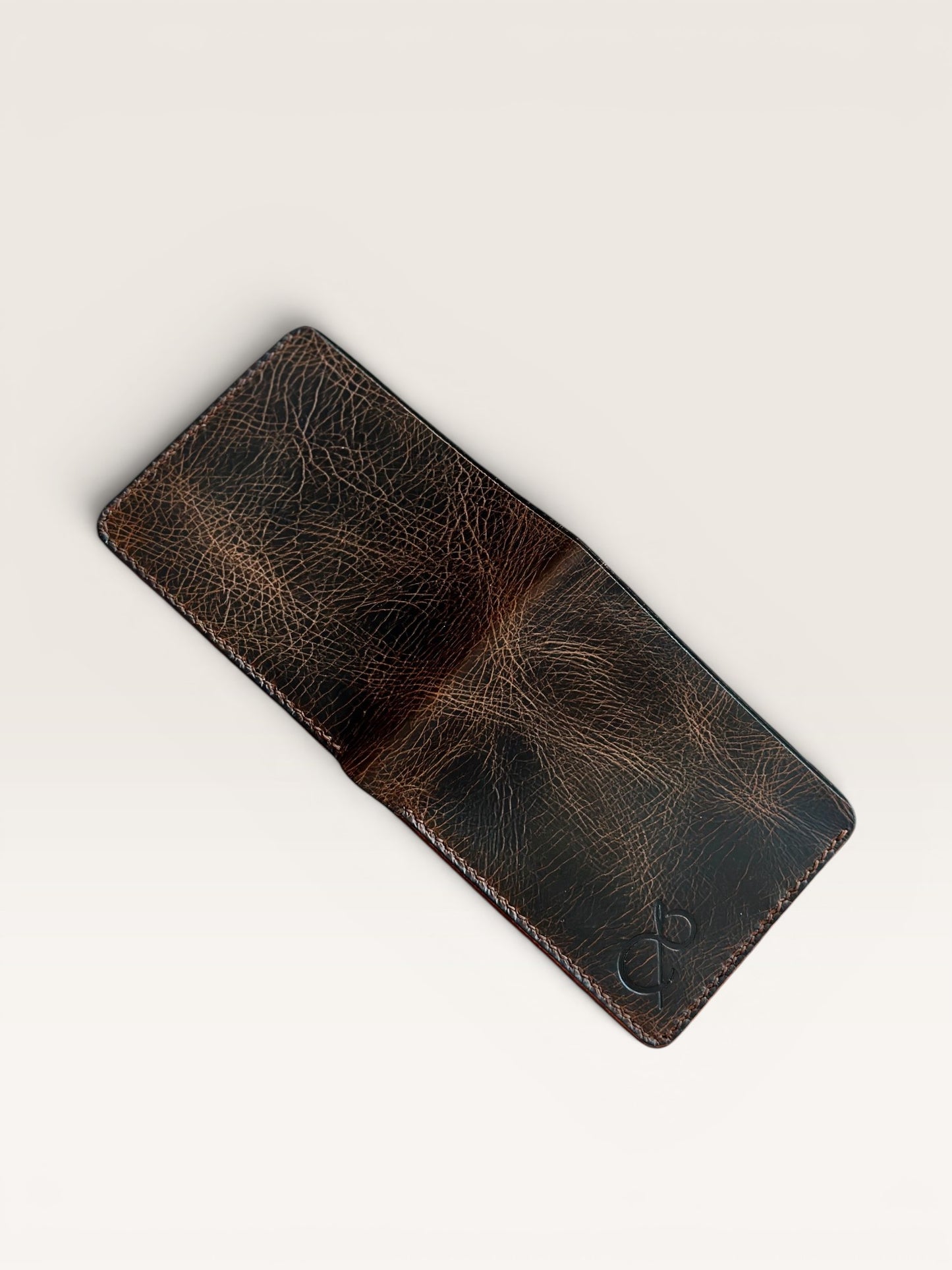 Safir Leather el yapımı vintage kahverengi hakiki İtalyan deri erkek cüzdanı, bozuk para bölmeli ve kartlık.