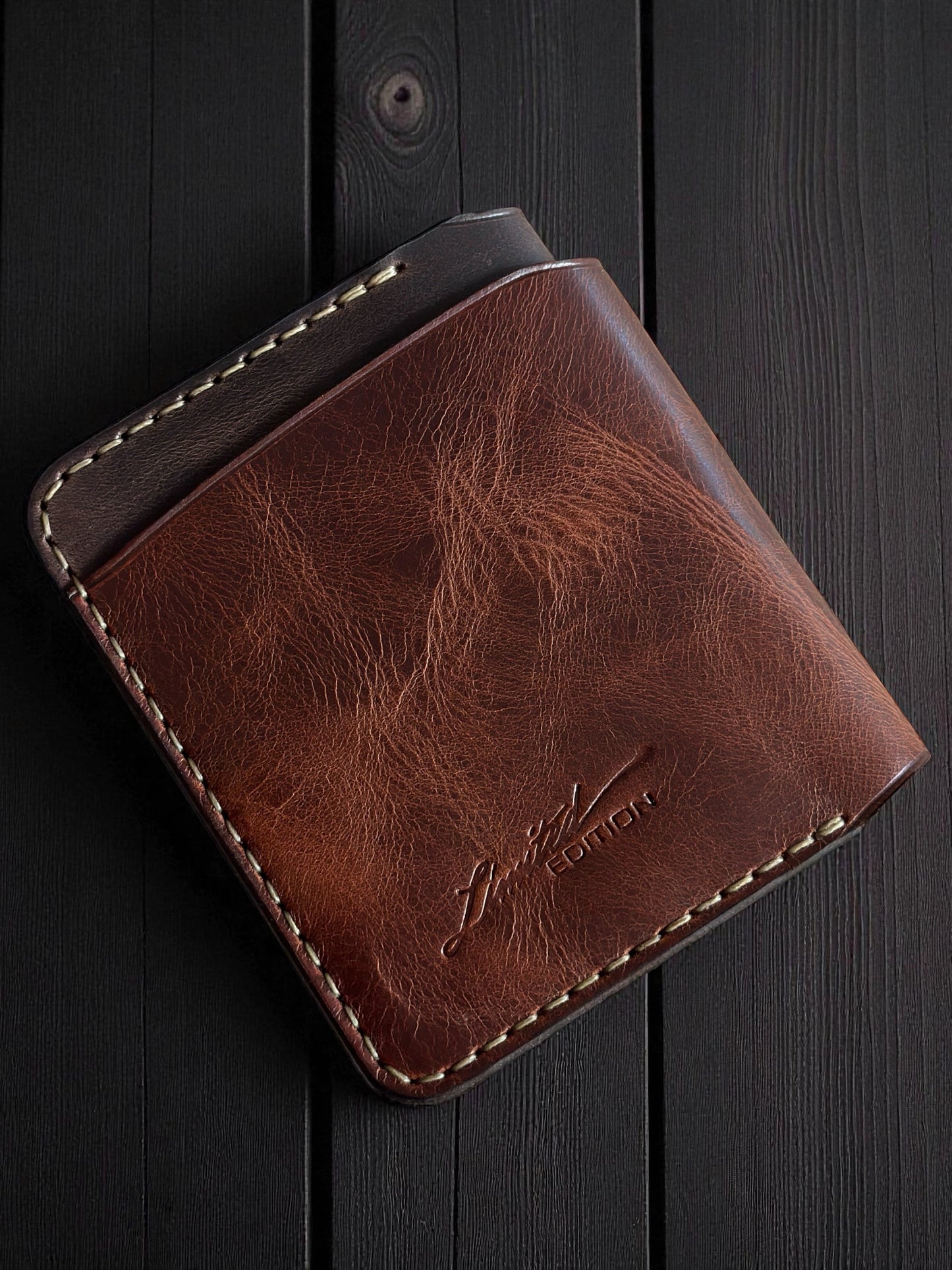 Safir Leather Torino çıtçıtlı, kahverengi hakiki İtalyan deri el yapımı kartlık cüzdan