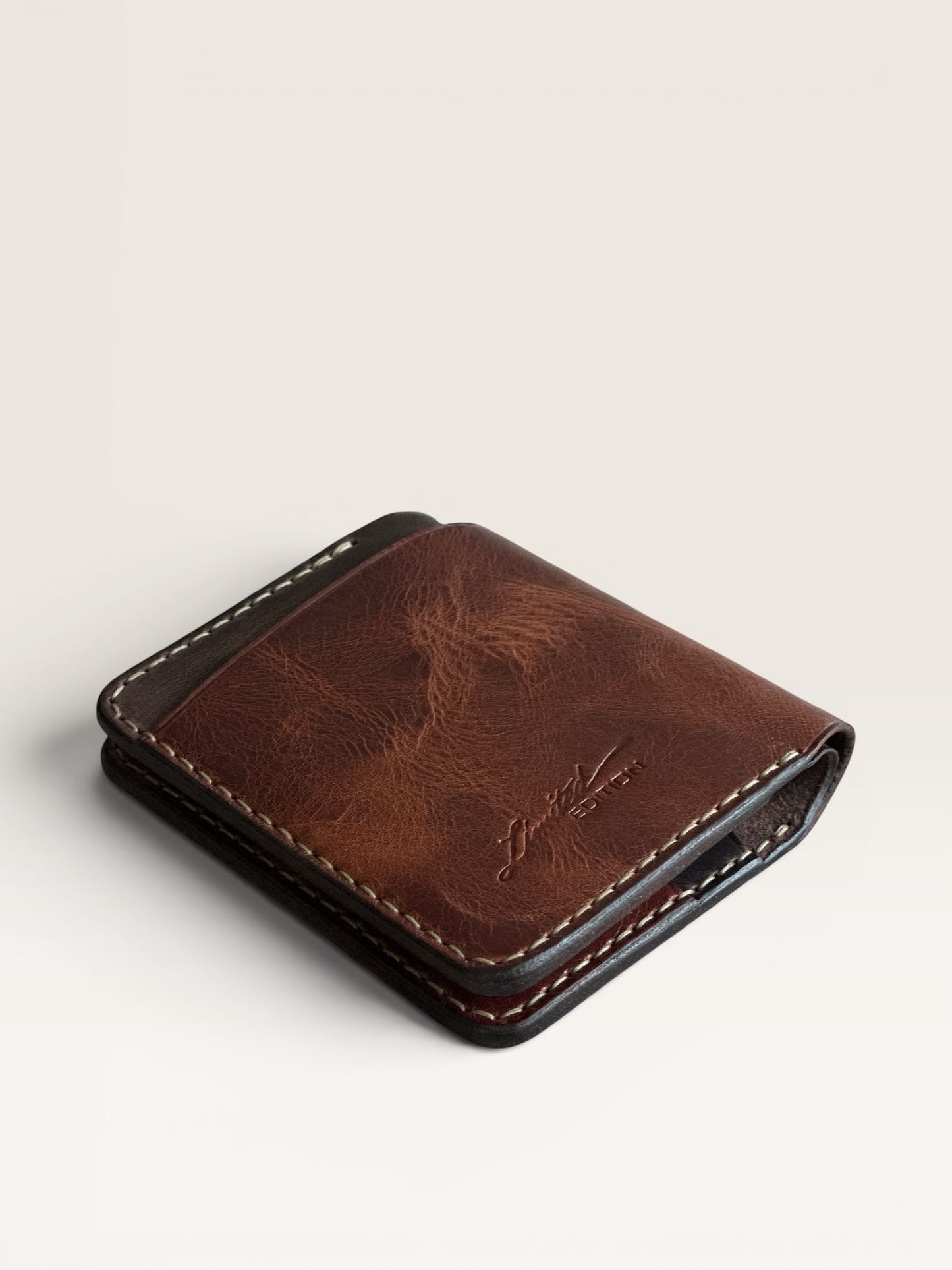 Safir Leather Torino çıtçıtlı, kahverengi hakiki deri el yapımı kartlık cüzdan