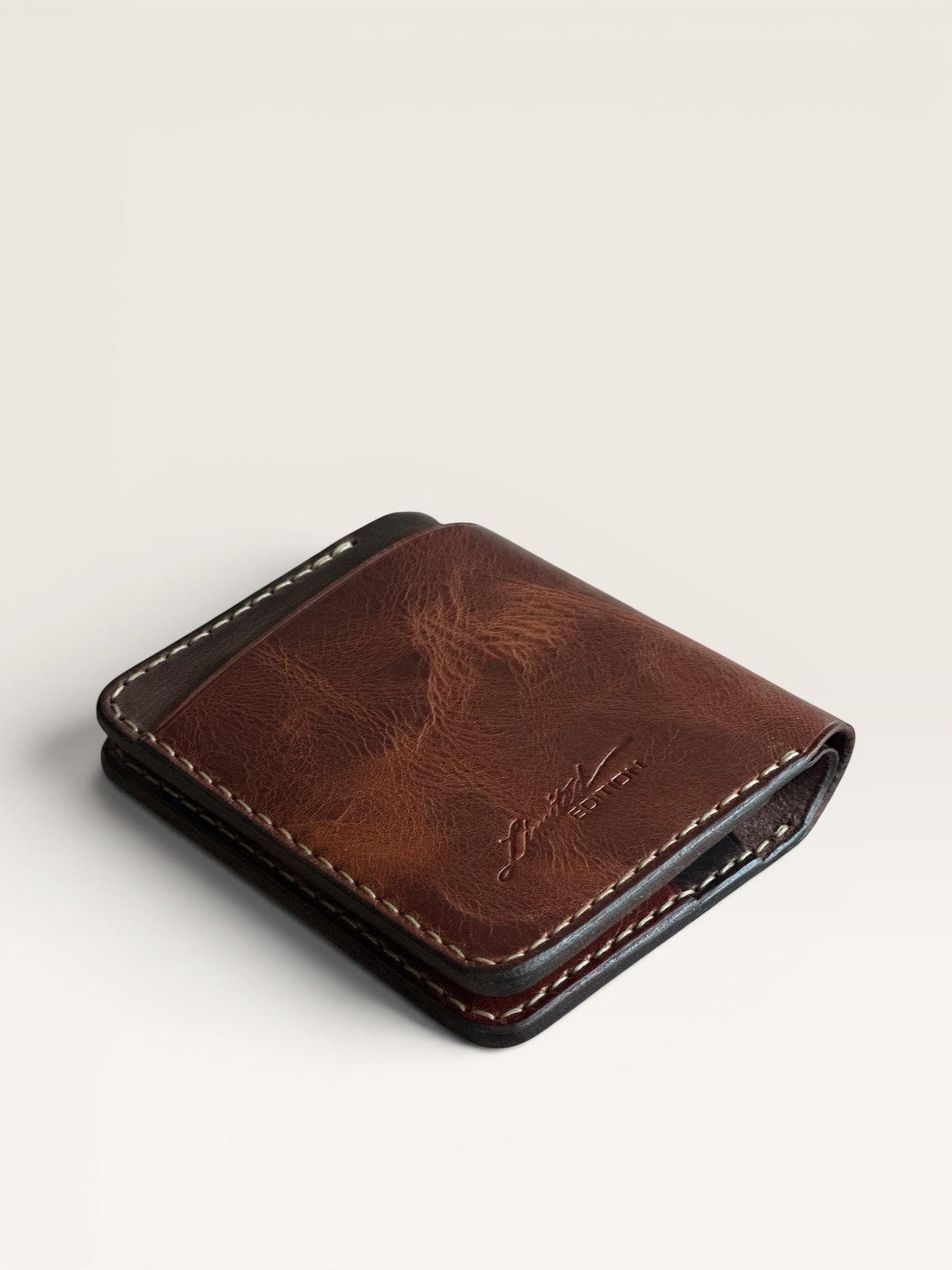 Safir Leather Torino çıtçıtlı, kahverengi hakiki deri el yapımı kartlık cüzdan