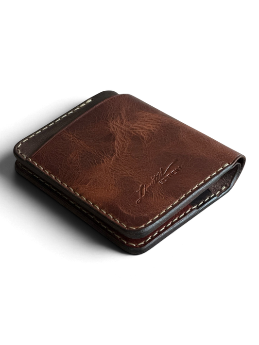 Safir Leather Torino çıtçıtlı, kahverengi hakiki deri el yapımı kartlık cüzdan