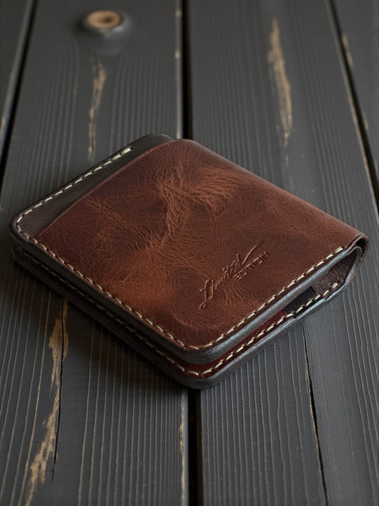 Safir Leather Torino çıtçıtlı, kahverengi hakiki deri el yapımı kartlık cüzdan
