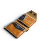 Safir Leather el yapımı çıtçıtlı kartlık cüzdan, kahverengi hakiki İtalyan derisi, 10-12 kart kapasiteli, nakit bölmeli.