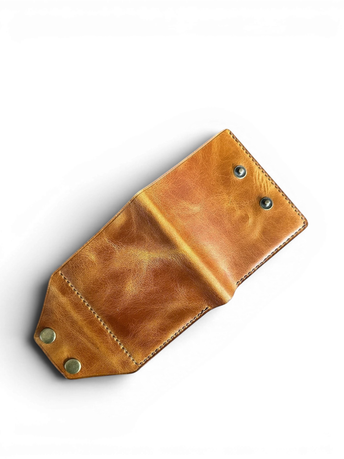 Safir Leather el yapımı çıtçıtlı kahverengi hakiki İtalyan deri kartlık cüzdan